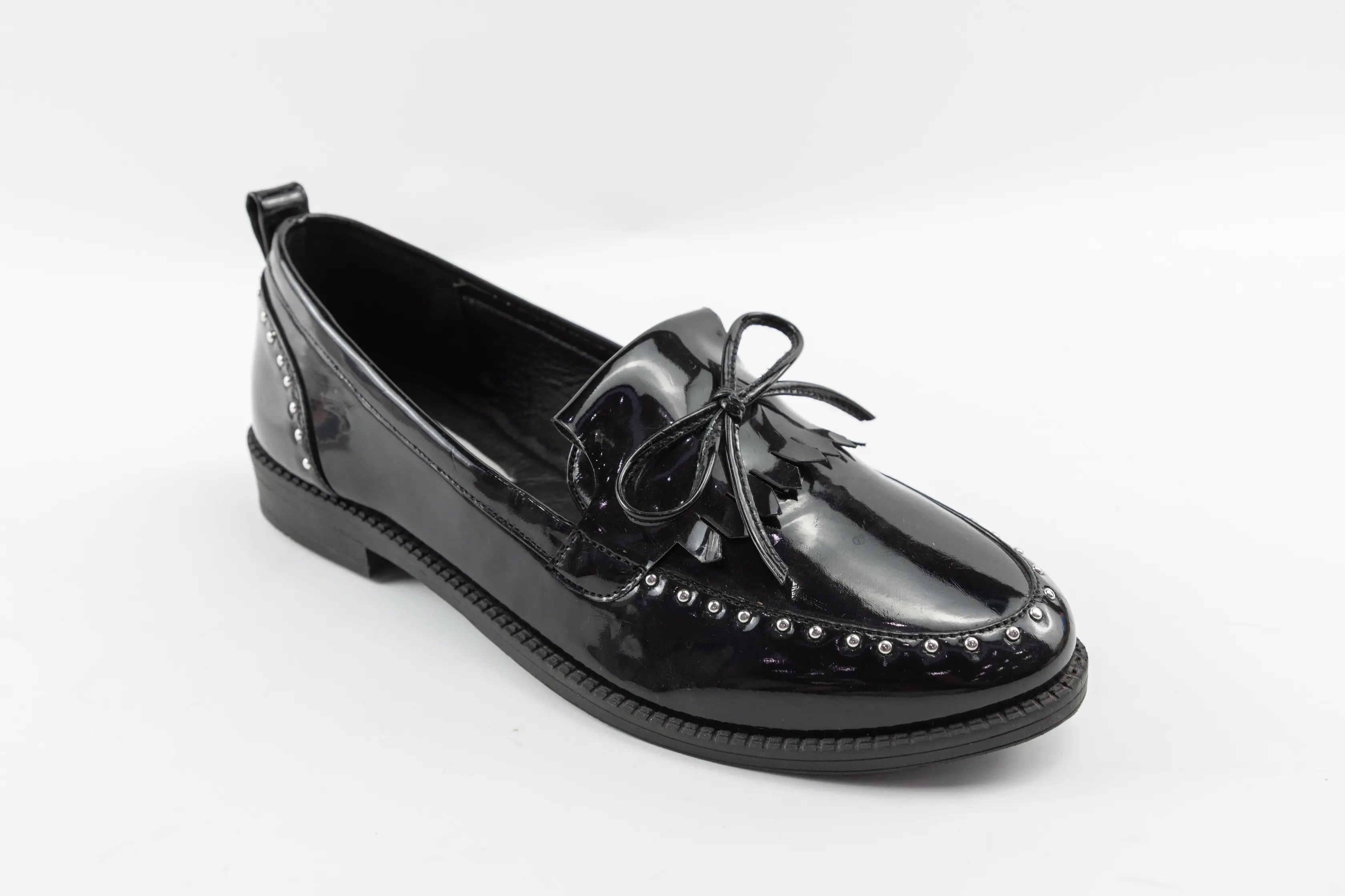 Customized Rivet Decoration Black Office Women Loafers